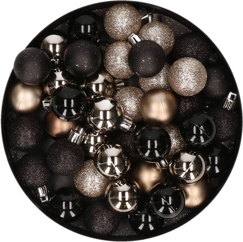 Merkloos Set van 40x stuks kunststof kerstballen mix zwart en champagne 3 cm Kerstbal