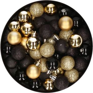 Merkloos Set van 40x stuks kunststof kerstballen mix zwart en goud 3 cm Kerstbal