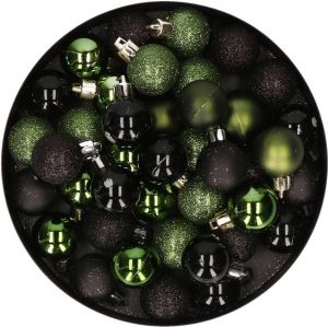 Merkloos Set van 40x stuks kunststof kerstballen mix zwart en groen 3 cm Kerstbal