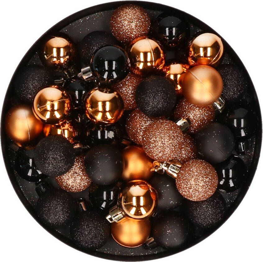 Merkloos Set van 48x stuks kunststof kerstballen mix zwart en koper 3 cm Kerstversiering Kerstbal