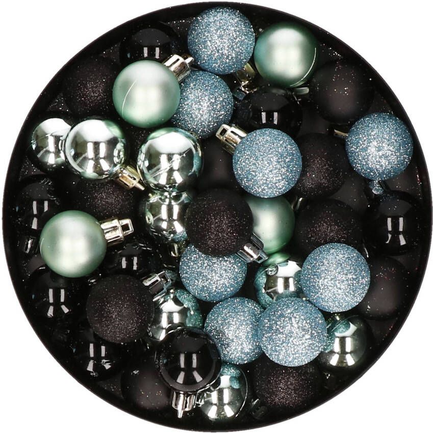 Merkloos Set van 40x stuks kunststof kerstballen mix zwart en mintgroen 3 cm Kerstbal