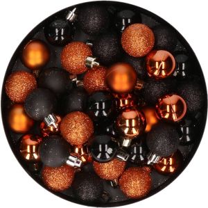 Merkloos Set van 40x stuks kunststof kerstballen mix zwart en oranje 3 cm Kerstbal