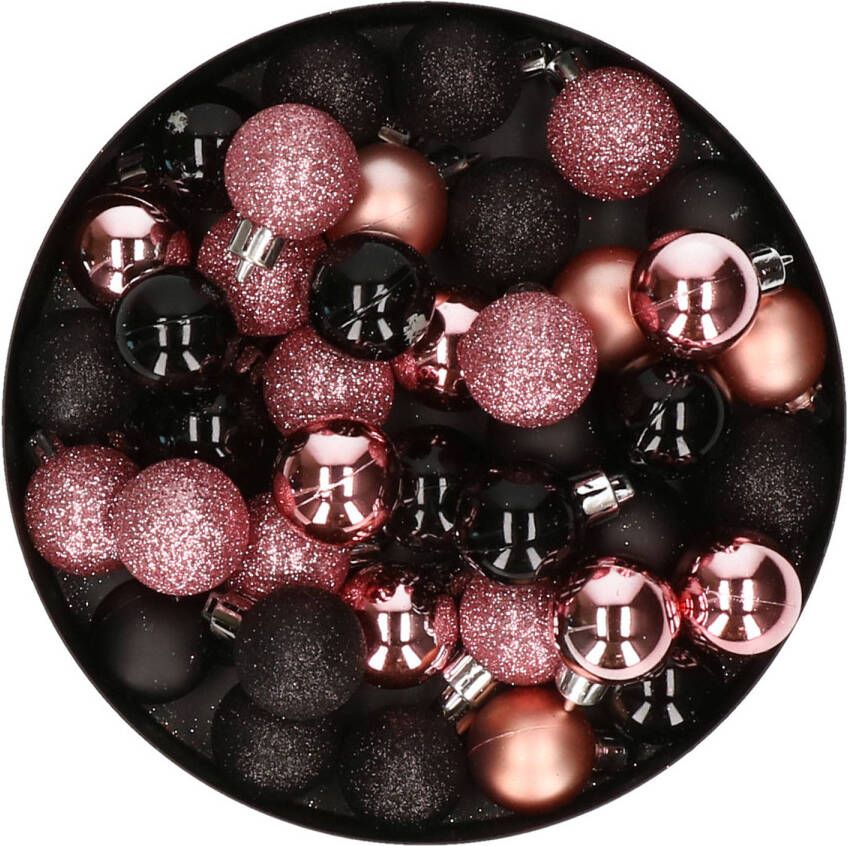 Merkloos Set van 40x stuks kunststof kerstballen mix zwart en roze 3 cm Kerstbal