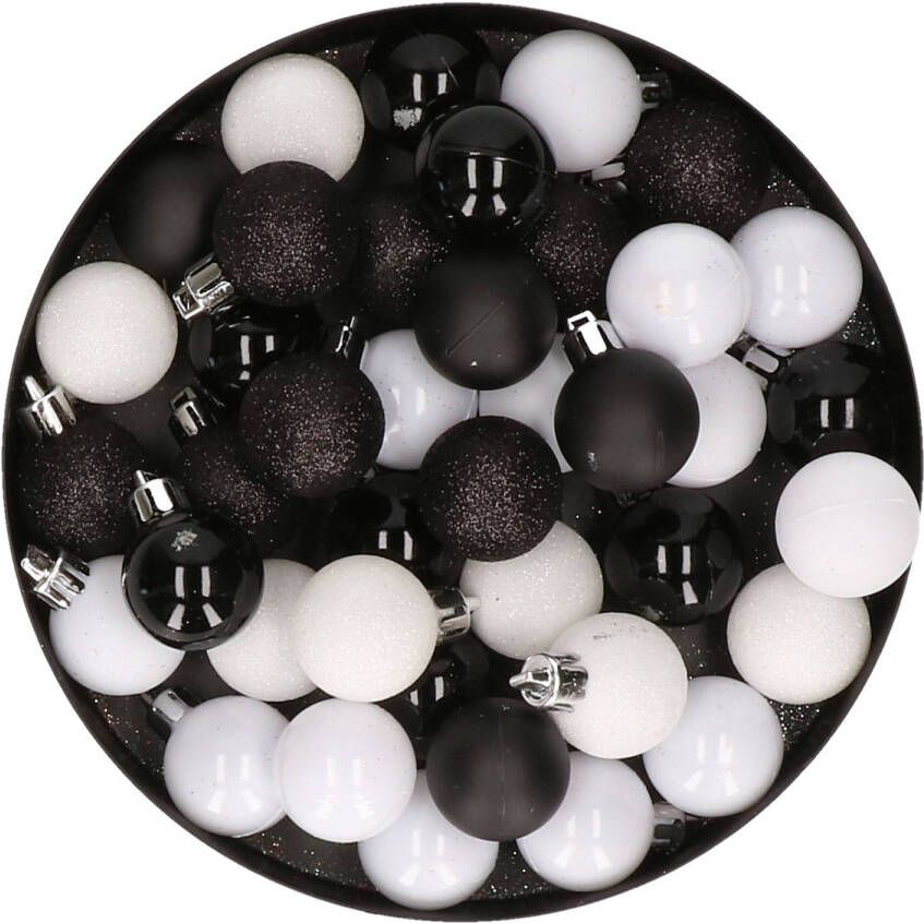 Merkloos Set van 40x stuks kunststof kerstballen mix zwart en wit 3 cm Kerstbal