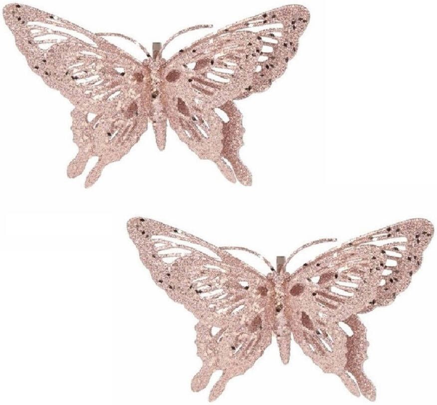 Cosy & Trendy Set van 6x stuks kerstboom decoratie vlinders roze 15 cm Kersthangers