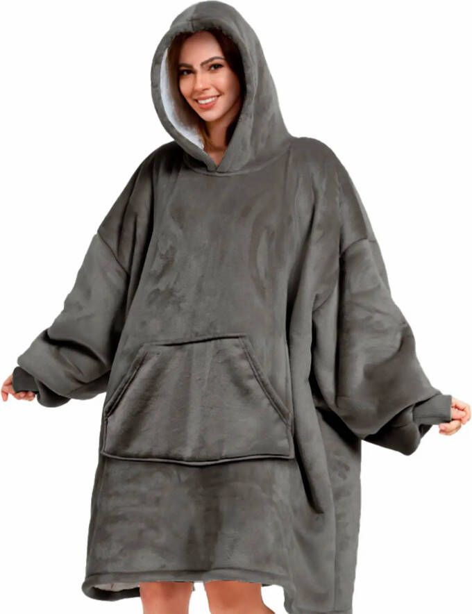 Merkloos SHERRY Oversized Hoodie 70x110 cm Antraciet grijs Hoodie & deken in één heerlijke grote fleece hoodie deken