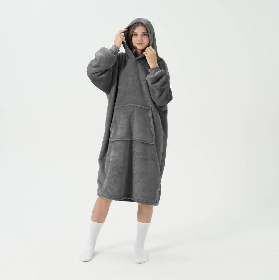 Dutch Decor SHERRY Oversized Hoodie 70x110 cm Hoodie & deken in één heerlijke grote fleece hoodie deken Charcoal Gray a