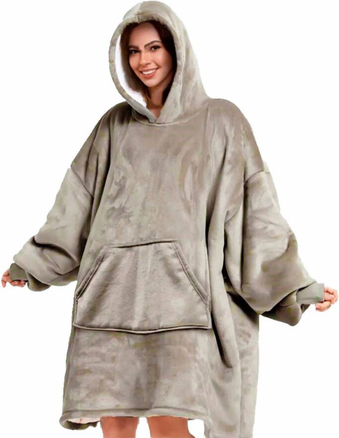 Merkloos SHERRY Oversized Hoodie 70x110 cm Pumice Stone beige Hoodie & deken in één heerlijke grote fleece hoodie de