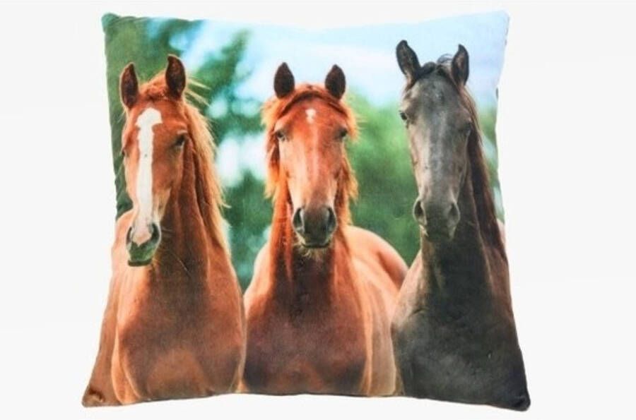 Merkloos Sierkussen met paarden print 35 cm Dieren kussentjes met paarden opdruk 35 cm Sierkussens