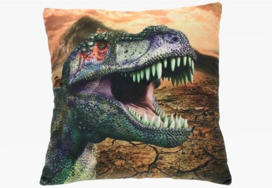 Merkloos Sierkussens met print van een dinosaurus 35 x 35 cm Sierkussens
