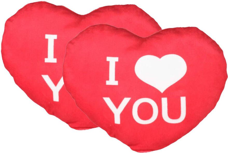 Merkloos Sierkussentje Valentijn I Love You hartje vorm 2x rood 25 cm Knuffelkussen