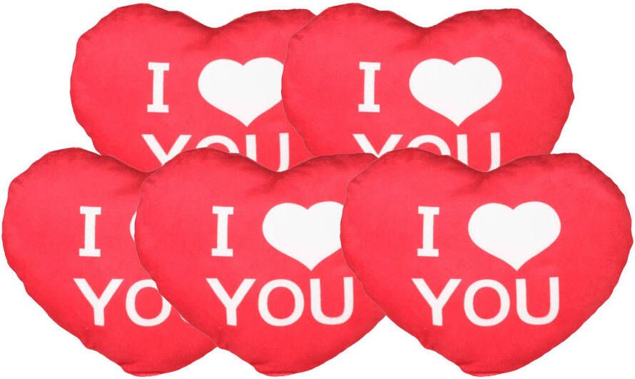 Merkloos Sierkussentje Valentijn I Love You hartje vorm 5x rood 15 cm Knuffelkussen