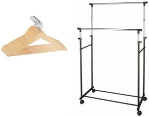 Merkloos Slaapkamer Kledingrek Dubbel 165 Cm Met Houten Kledinghangers Kledingrekken