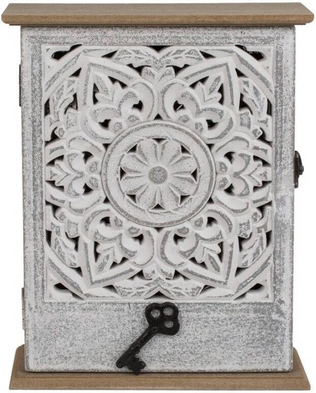 Merkloos Houten sleutelkast sleutelkluis met opengewerkt bloemmotief 20 x 26 cm Sleutels opbergen Sleutelrekje van hout Sleutelkastjes
