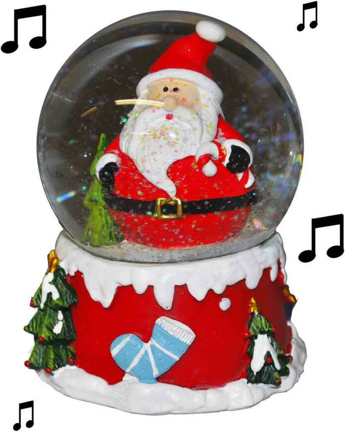Merkloos Sneeuwbol snowglobe kerstman met muziek 10 cm Sneeuwbollen