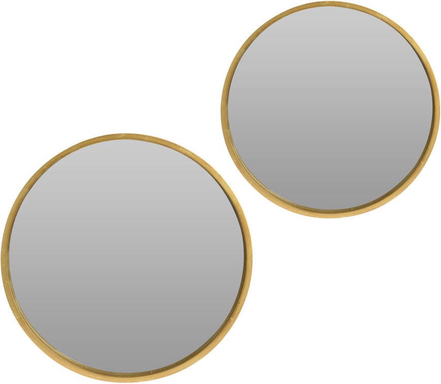 Merkloos Spiegels set rond 2x goud 30 cm + 40 cm hout Spiegels