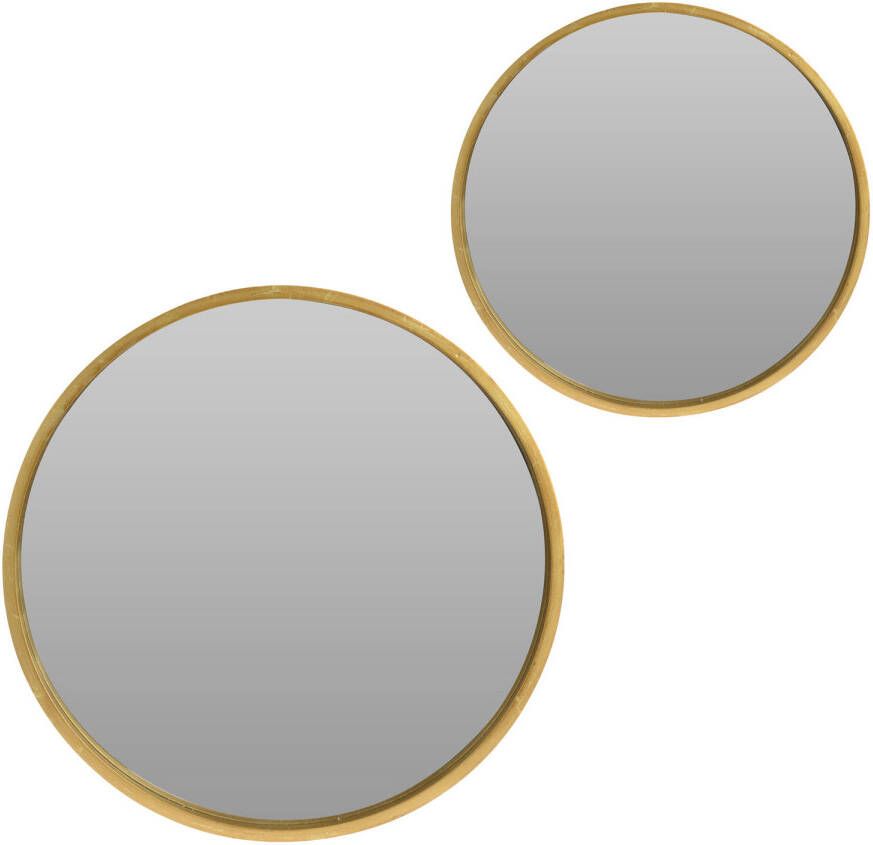 Merkloos Spiegels set rond 2x goud 30 cm + 50 cm hout Spiegels