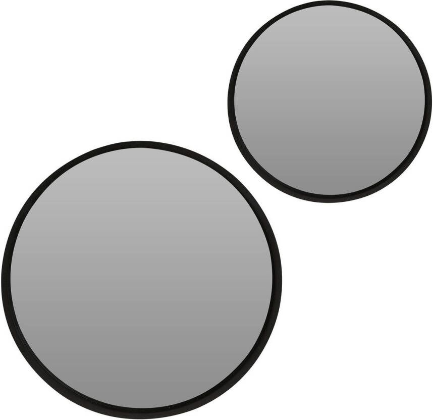 Merkloos Spiegels set rond 2x zwart hout 30 cm + 50 cm Spiegels