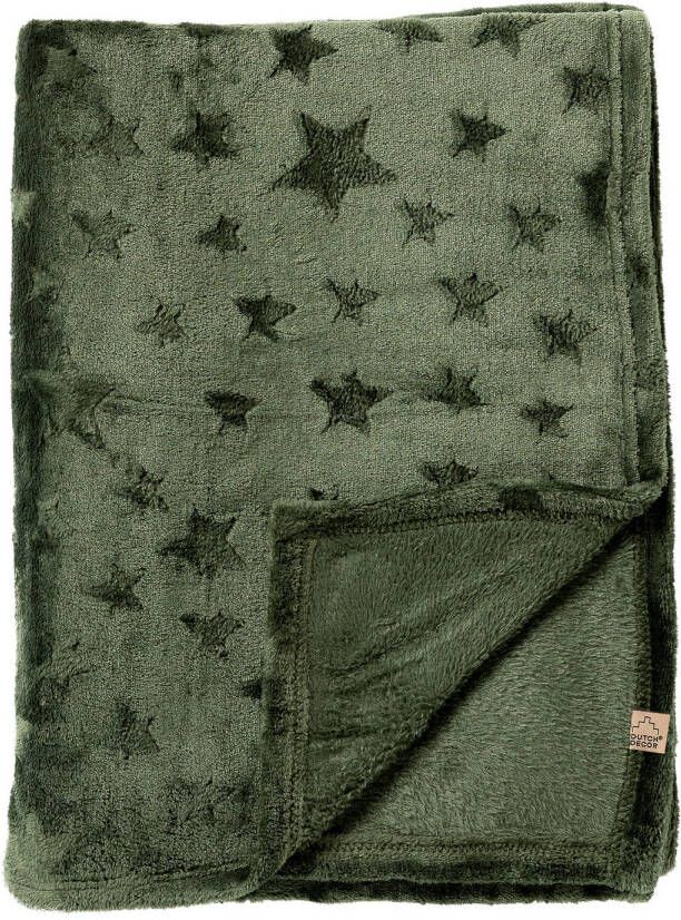 Dutch Decor STARLIGHT Plaid 150x200 cm fleece deken met sterren effen kleur Mountain View groen