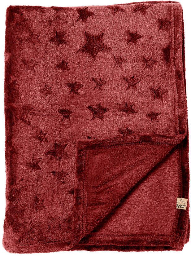 Dutch Decor STARLIGHT Plaid 150x200 cm fleece deken met sterren effen kleur Biking Red rood
