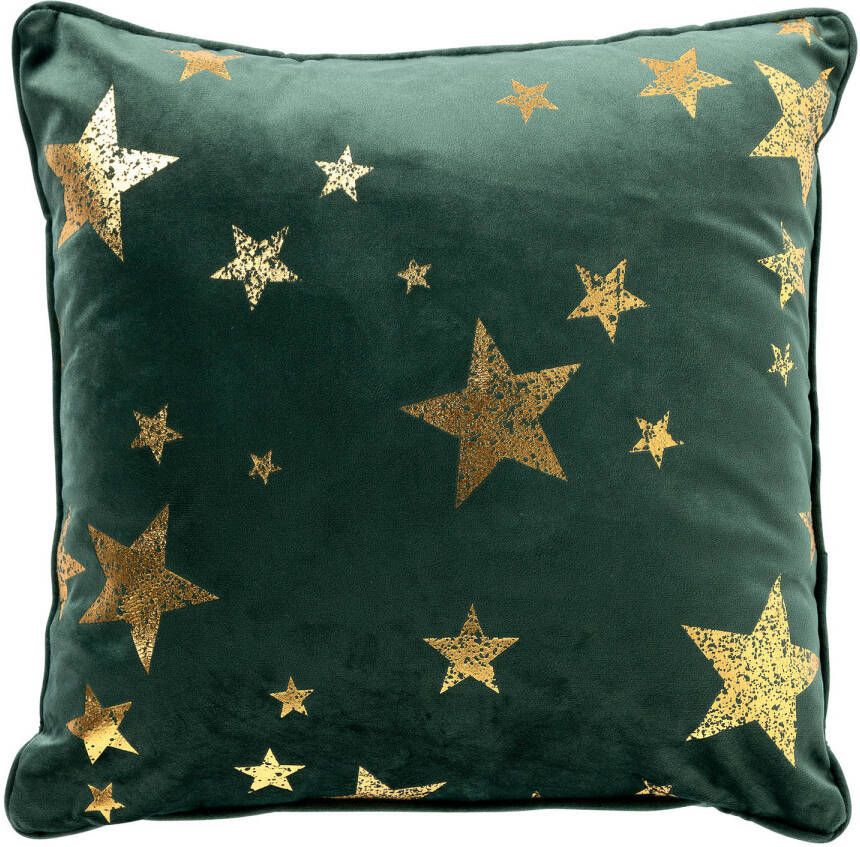 Dutch Decor STARS Sierkussen 45x45 cm velvet met gouden sterren Mountain View donkergroen