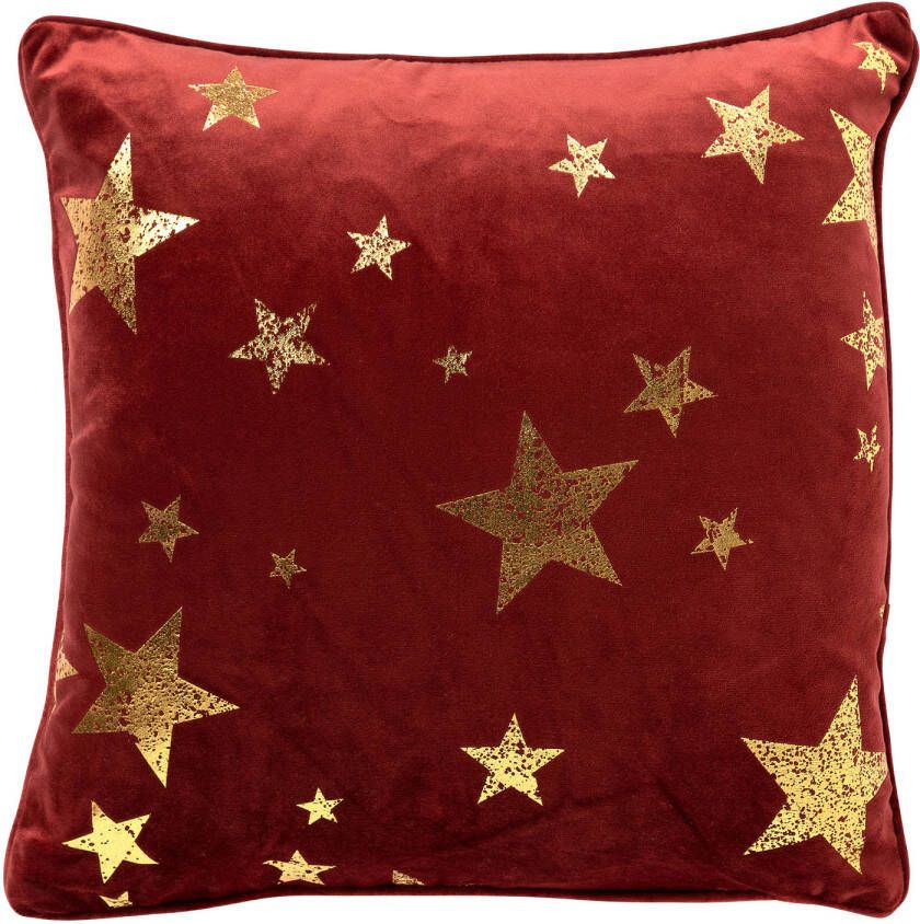 Merkloos STARS Sierkussen 45x45 Rood Kerst decoratie velvet
