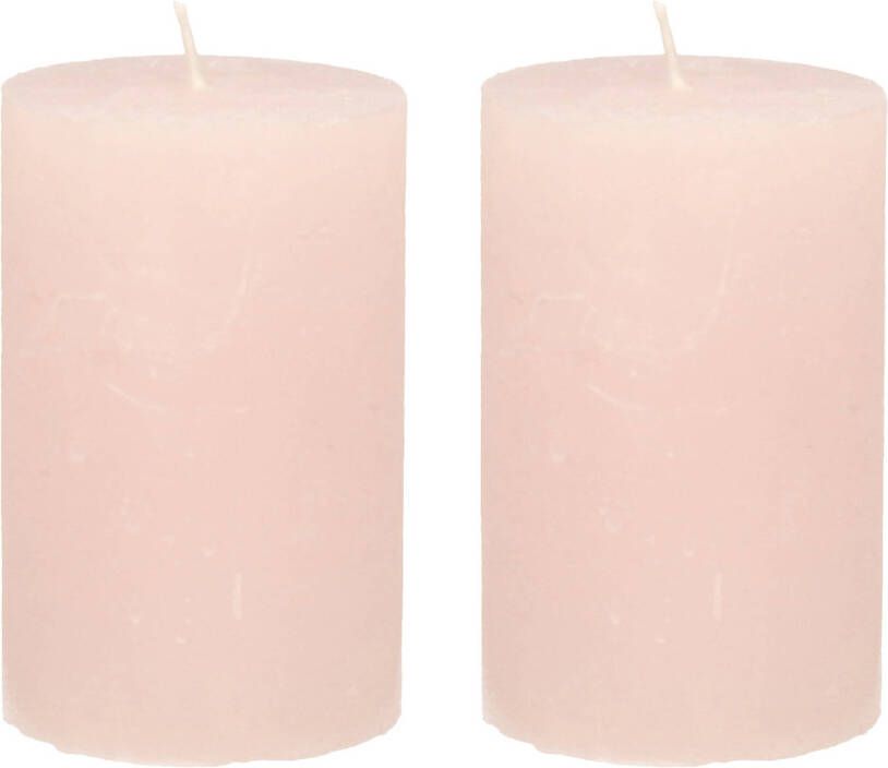Merkloos Stompkaars cilinderkaars 2x licht roze 5 x 8 cm klein rustiek model Stompkaarsen