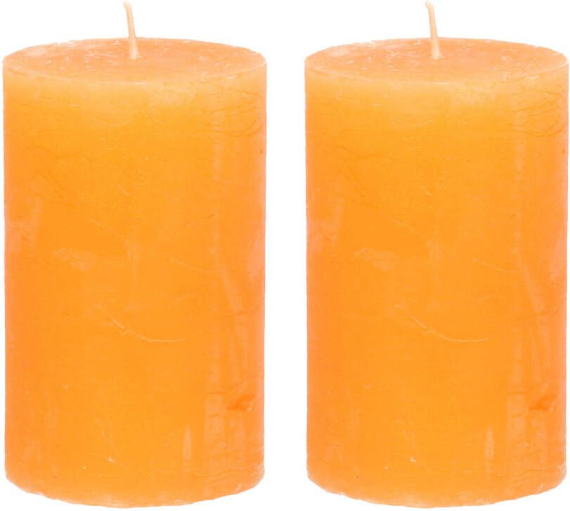 Merkloos Stompkaars cilinderkaars 2x oranje 5 x 8 cm klein rustiek model Stompkaarsen