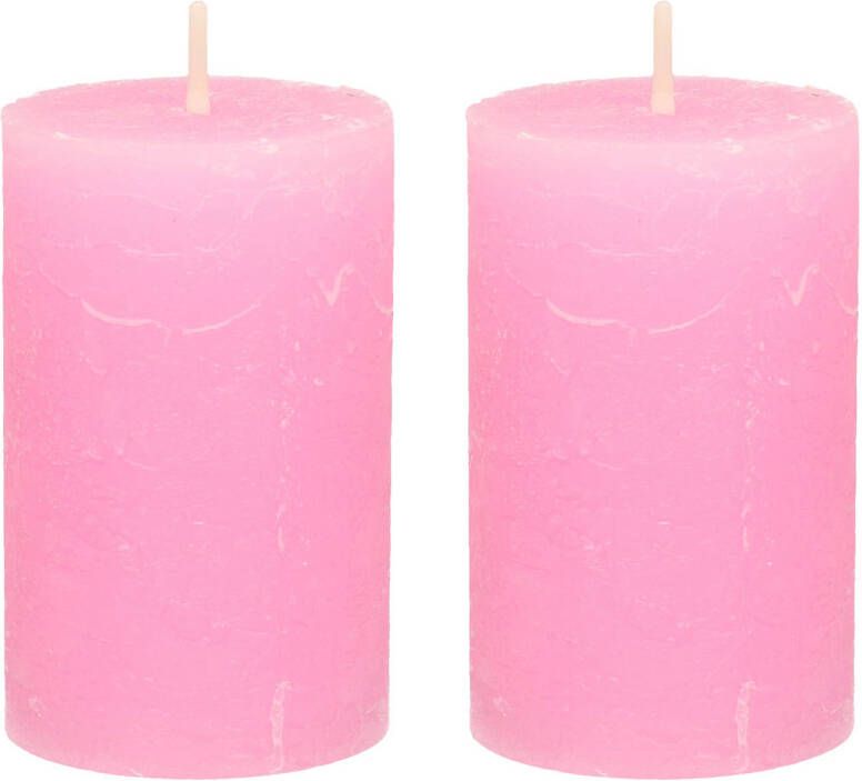 Merkloos Stompkaars cilinderkaars 2x roze 5 x 8 cm klein rustiek model Stompkaarsen