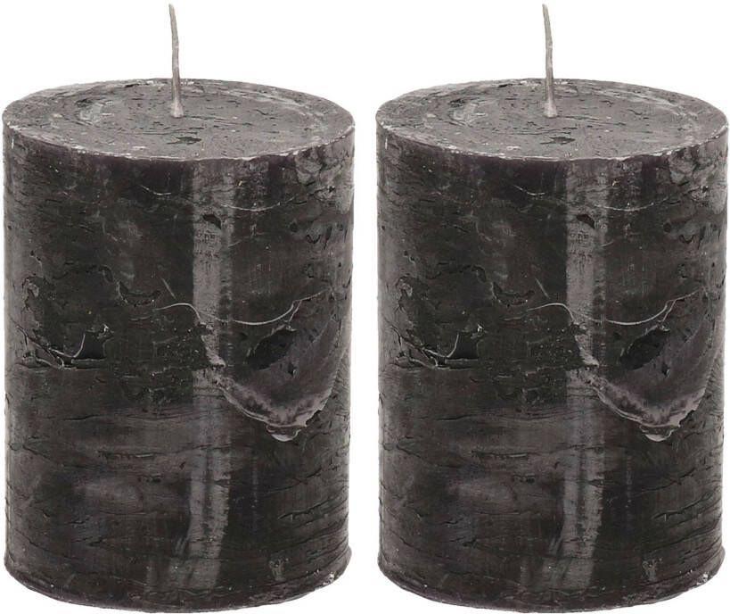 Merkloos Stompkaars cilinderkaars 2x zwart 7 x 9 cm middel rustiek model Stompkaarsen