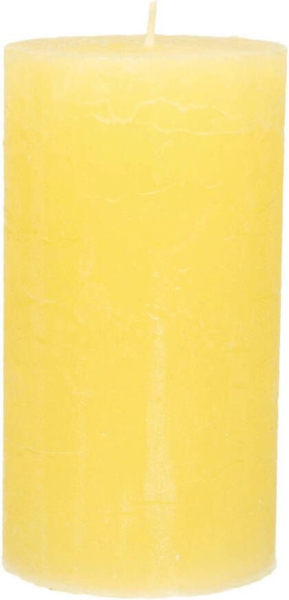 Merkloos Stompkaars cilinderkaars geel 7 x 13 cm rustiek model Stompkaarsen