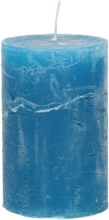 Merkloos Stompkaars cilinderkaars helder blauw 5 x 8 cm klein rustiek model Stompkaarsen