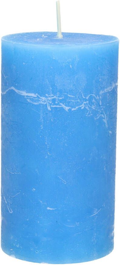 Merkloos Stompkaars cilinderkaars helder blauw 7 x 13 cm rustiek model Stompkaarsen