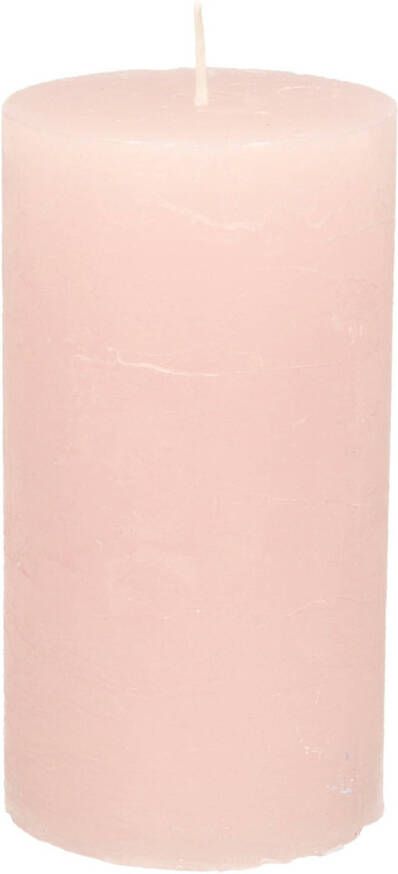 Merkloos Stompkaars cilinderkaars licht roze 7 x 13 cm rustiek model Stompkaarsen