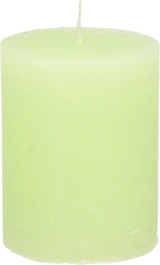 Merkloos Stompkaars cilinderkaars lime groen 7 x 9 cm middel rustiek model Stompkaarsen