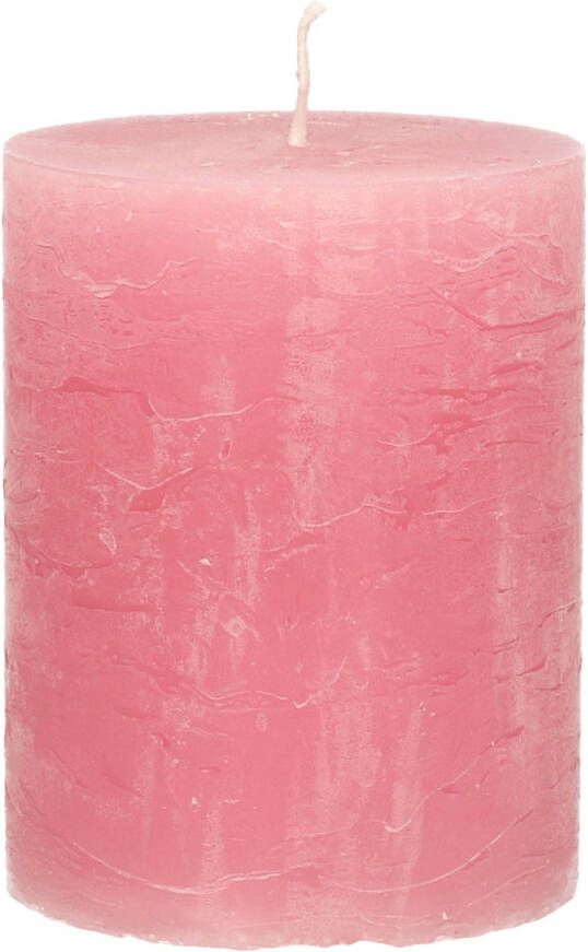 Merkloos Stompkaars cilinderkaars oud roze 7 x 9 cm middel rustiek model Stompkaarsen