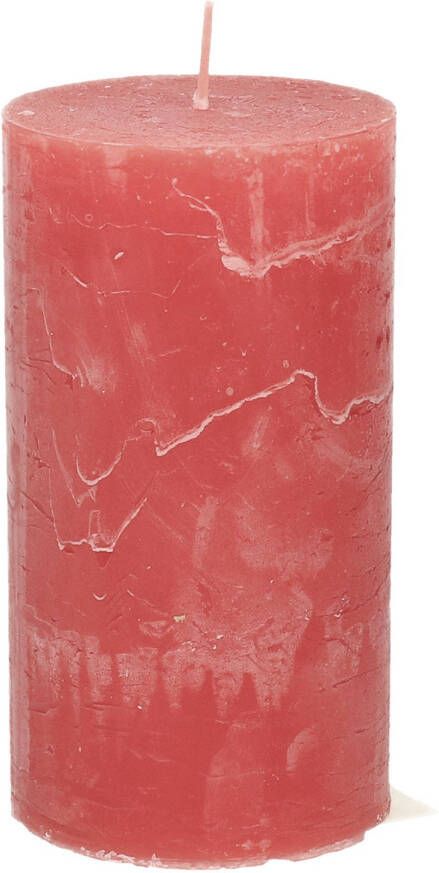 Merkloos Stompkaars cilinderkaars rood 7 x 13 cm rustiek model Stompkaarsen