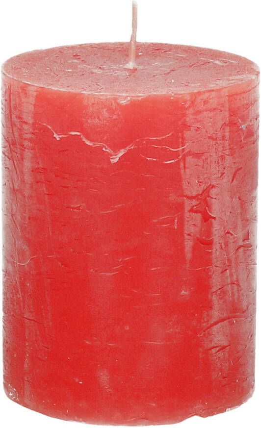 Merkloos Stompkaars cilinderkaars rood 7 x 9 cm middel rustiek model Stompkaarsen