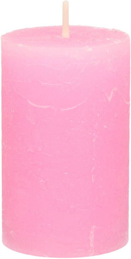 Merkloos Stompkaars cilinderkaars roze 5 x 8 cm klein rustiek model Stompkaarsen
