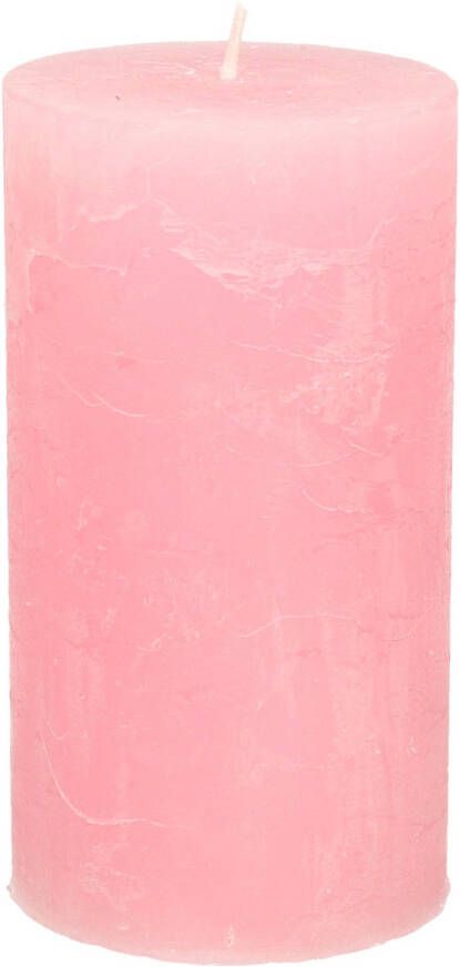 Merkloos Stompkaars cilinderkaars roze 7 x 13 cm rustiek model Stompkaarsen