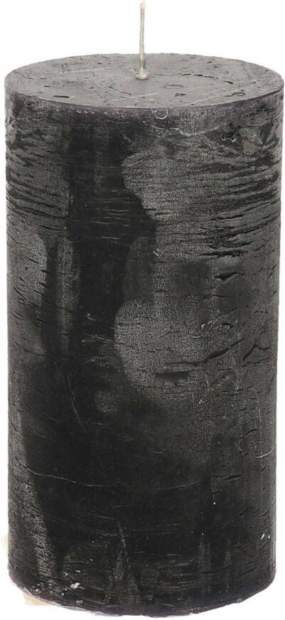 Merkloos Stompkaars cilinderkaars zwart 7 x 13 cm rustiek model Stompkaarsen