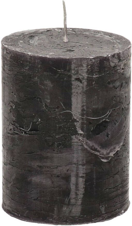Merkloos Stompkaars cilinderkaars zwart 7 x 9 cm middel rustiek model Stompkaarsen