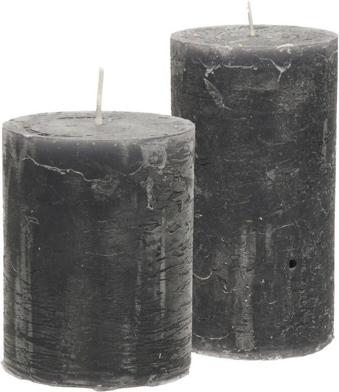 Merkloos Stompkaarsen cilinderkaarsen set 2x antraciet rustiek model Stompkaarsen