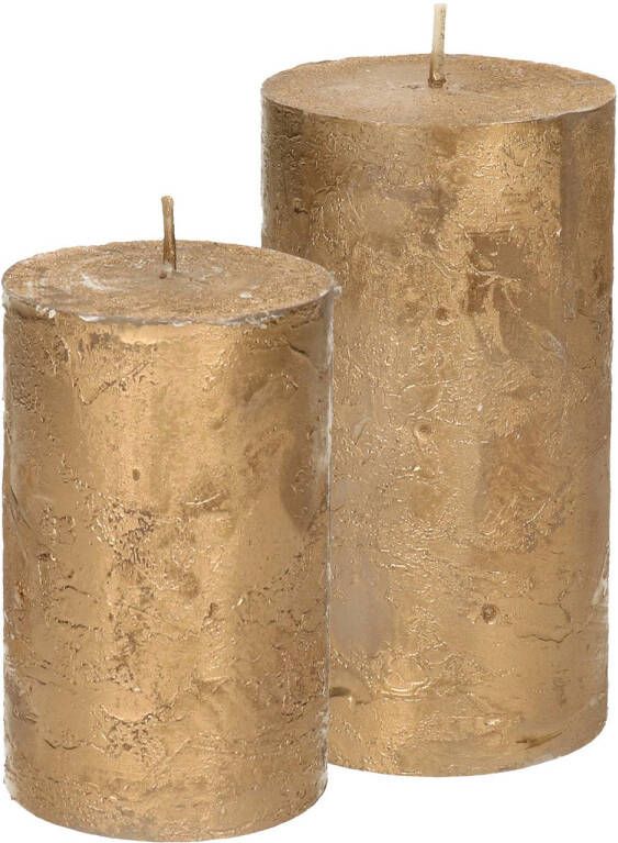 Merkloos Stompkaarsen cilinderkaarsen set 2x goud rustiek model Stompkaarsen