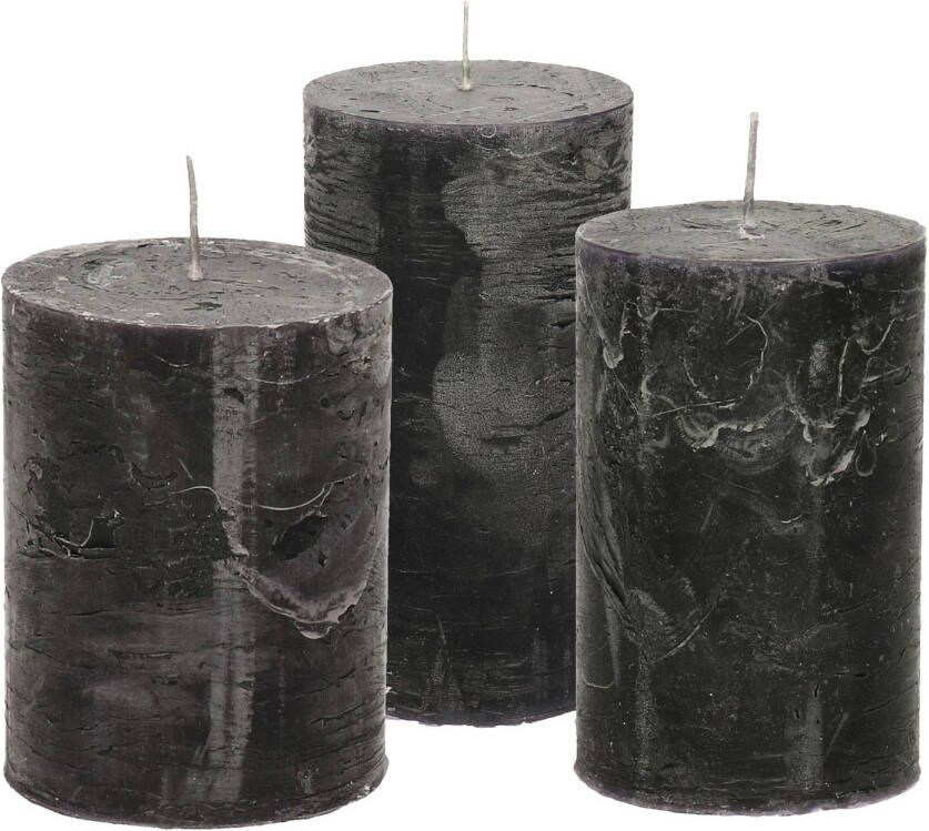 Merkloos Stompkaarsen cilinderkaarsen set 3x zwart rustiek model Stompkaarsen