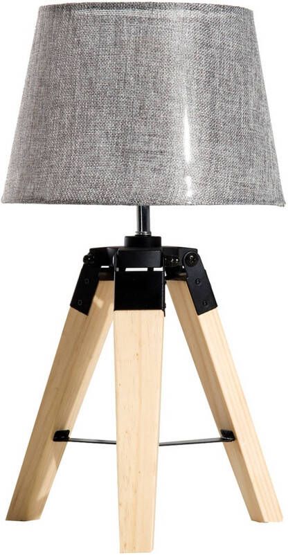 Zenzee Tafel lamp Nachtkast lamp Stoffen kap en houten poten Driepoot 45 cm hoog