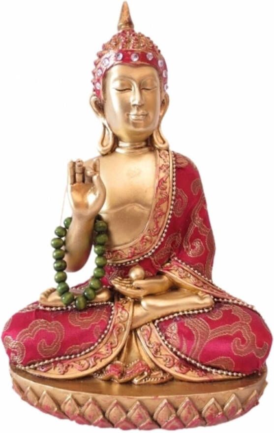 Merkloos Thaise Boeddha beeldje rood met ketting 22 cm Beeldjes