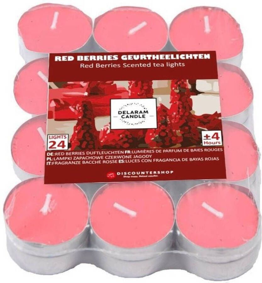 Merkloos Theelichten met 4 Branduren Waxinelichtjes Geurtheelichten -theelichten 24 Theelichten met Geur Red Berries geur