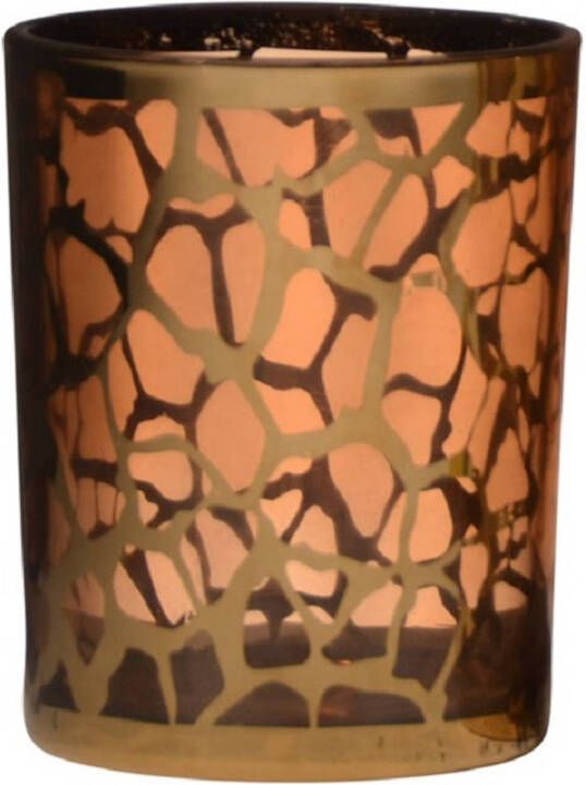 Merkloos Theelicht waxinelichthouders giraffe print glas goud 12.5 x 10 cm Giraffe motief Windlichtjes kaarsenhouders Waxinelichtjeshouders