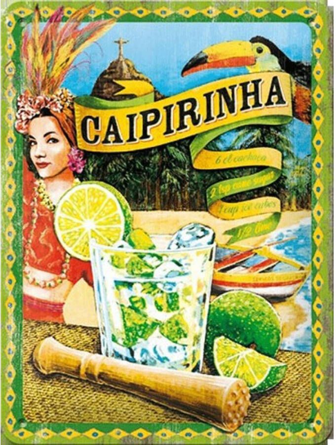Merkloos Tinnen plaatje Caipirinha 15 x 20 cm Metalen wandbordjes